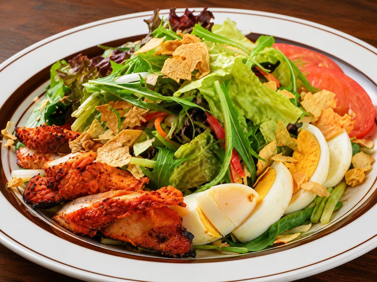 Grilled chicken salad with boiled eggs and mixed greens at Sakura Asian Dining & Bar